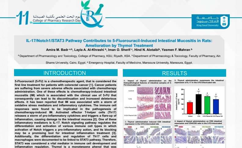 IL-17/Notch1/STAT3 contributes to 5-fluorouracil-induced intestinal mucositis in rats: Amelioration by Thymol treatment