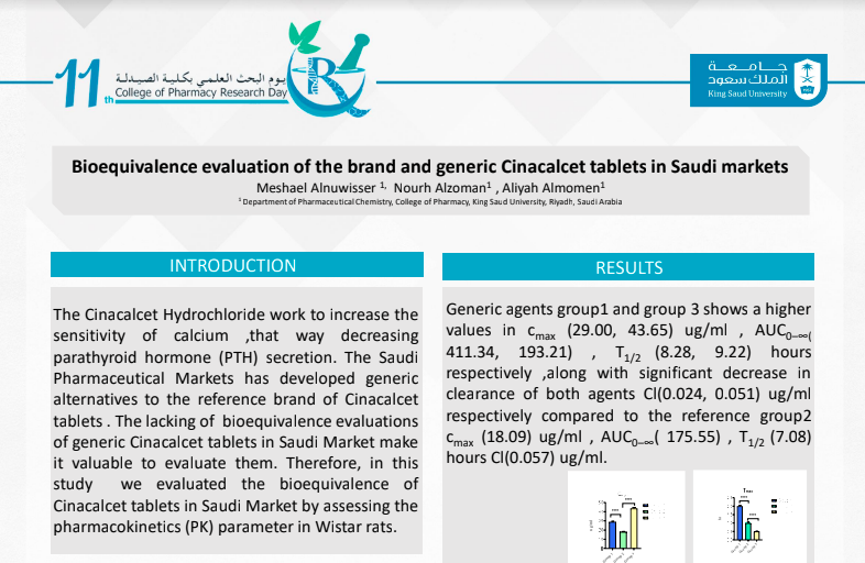 Bioequivalence evaluation of the brand and generic Cinacalcet tablets in Saudi Markets