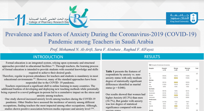 Prevalence and Factors of Anxiety during the Coronavirus-2019 (COVID-19) Pandemic among Teachers in Saudi Arabia
