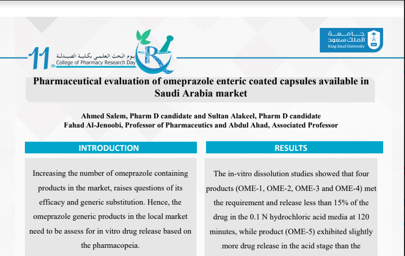Pharmaceutical evaluation of omeprazole enteric coated capsules available in Saudi Arabia market