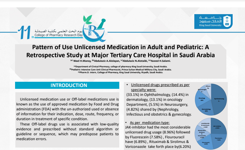 Pattern of Use Unlicensed Medication in Adult and Pediatric: A Retrospective Study at Major Tertiary Care Hospital in Saudi Arabia