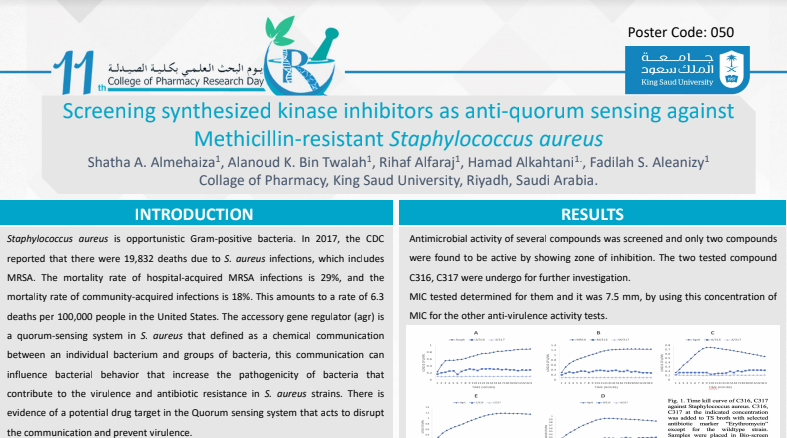 Screening Synthesized Kinase Inhibitors as Anti-Quorum Sensing Against Methicillin-Resistant Staphylococcus Aureus